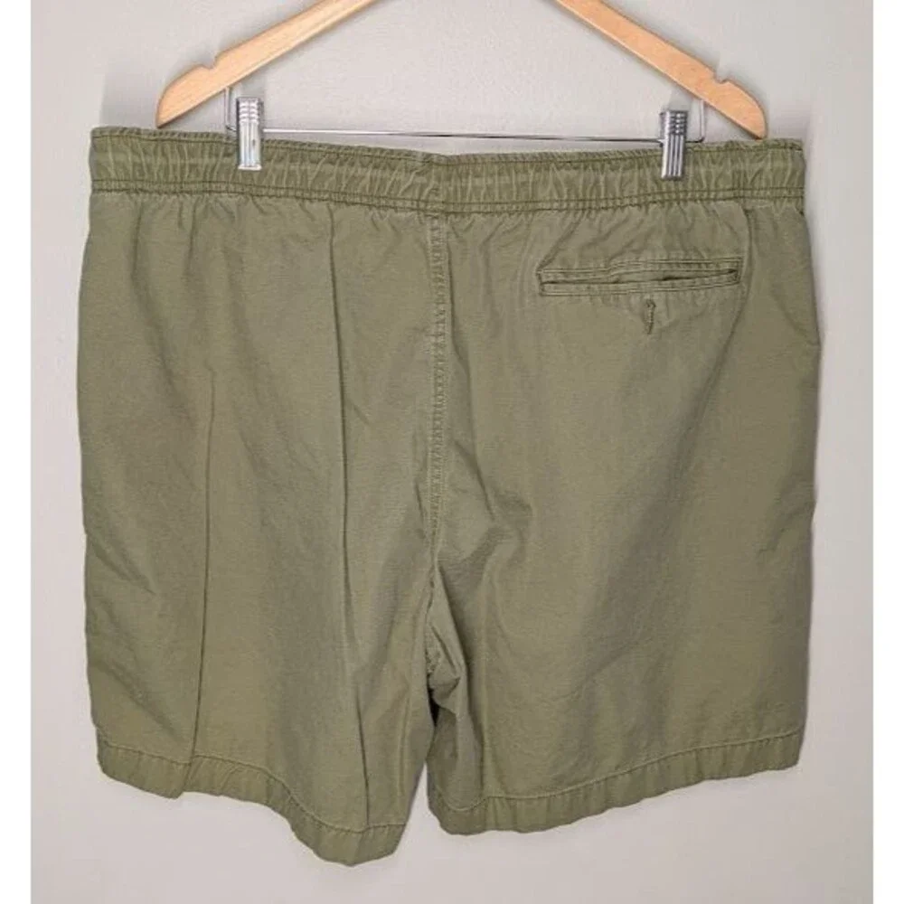 LL Bean Shorts Mens XXL Green Classic Fit Elastic Waist Drawstring Cotton Dock